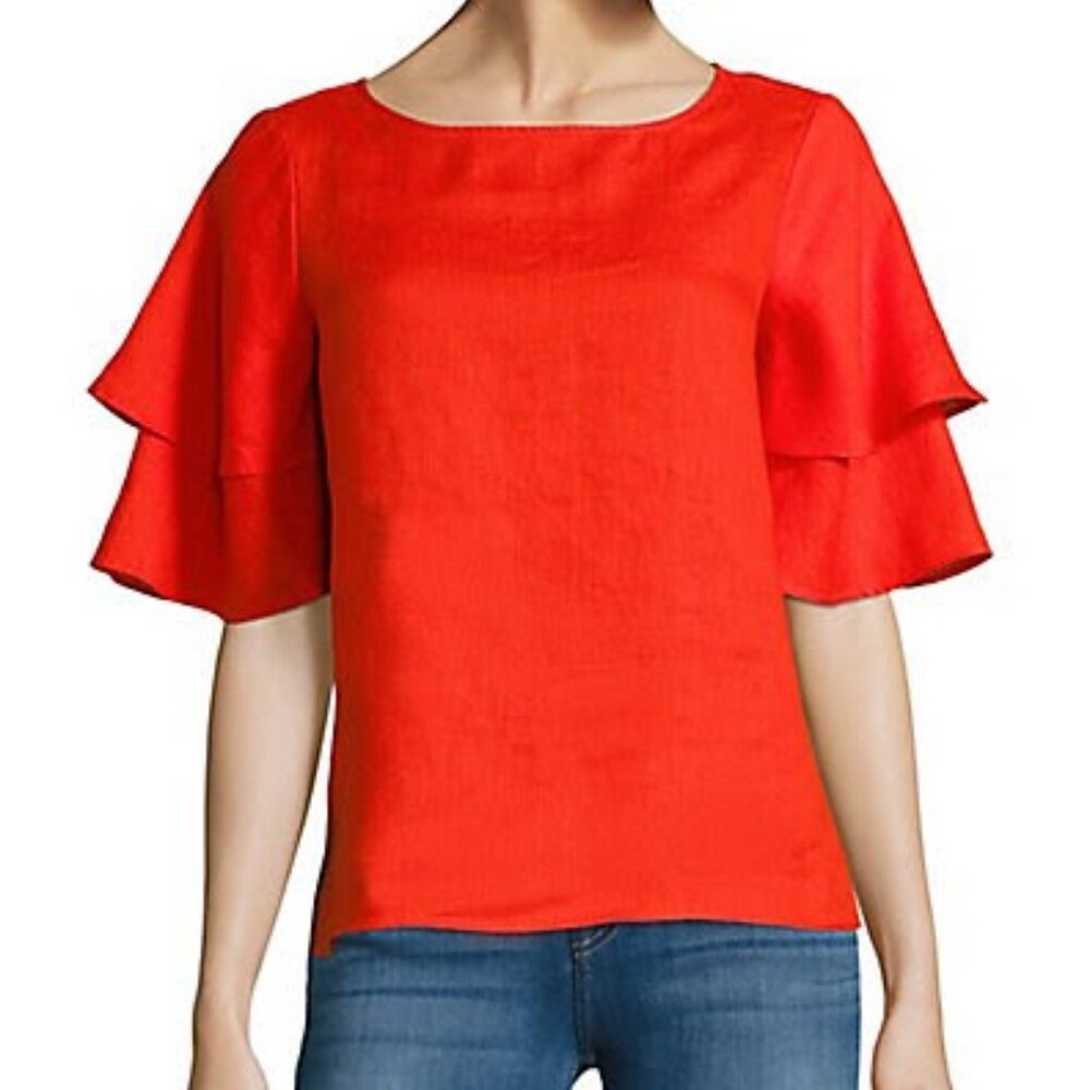 Ruffled sleeve linen top XS